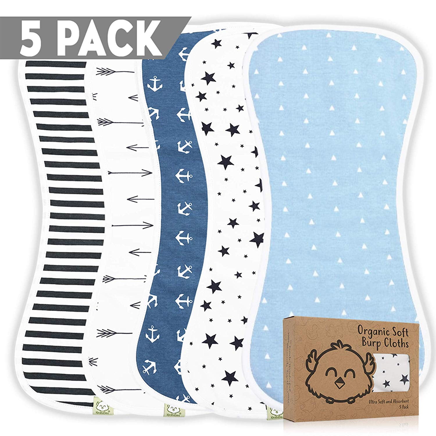 Organic Burp Cloths for Baby Boys and Girls 5Pack Ultra Absorbent