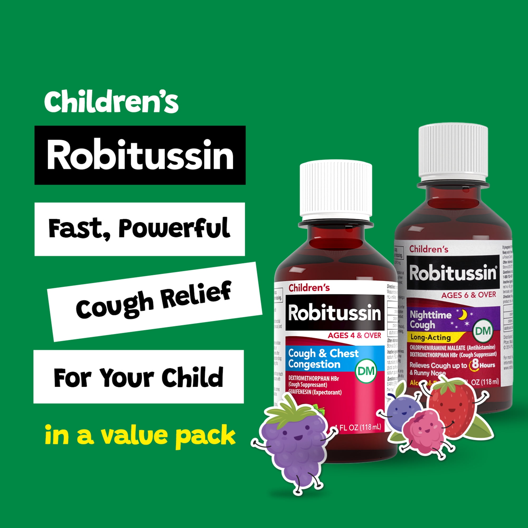 Children's Robitussin Kids Cough and Cold Medicine for Day and Night Relief Syrup, 4 fl oz, 2 pack