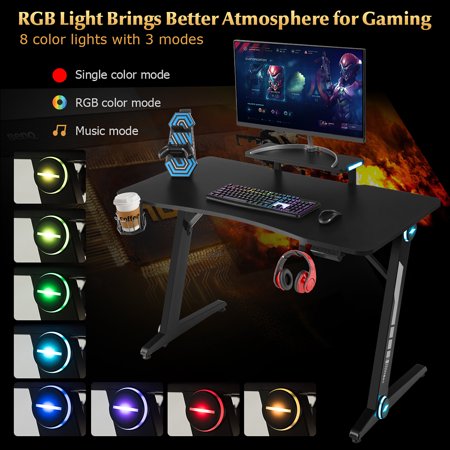 Costway Gaming Desk PC Computer Table w RGB Lights Monitor 