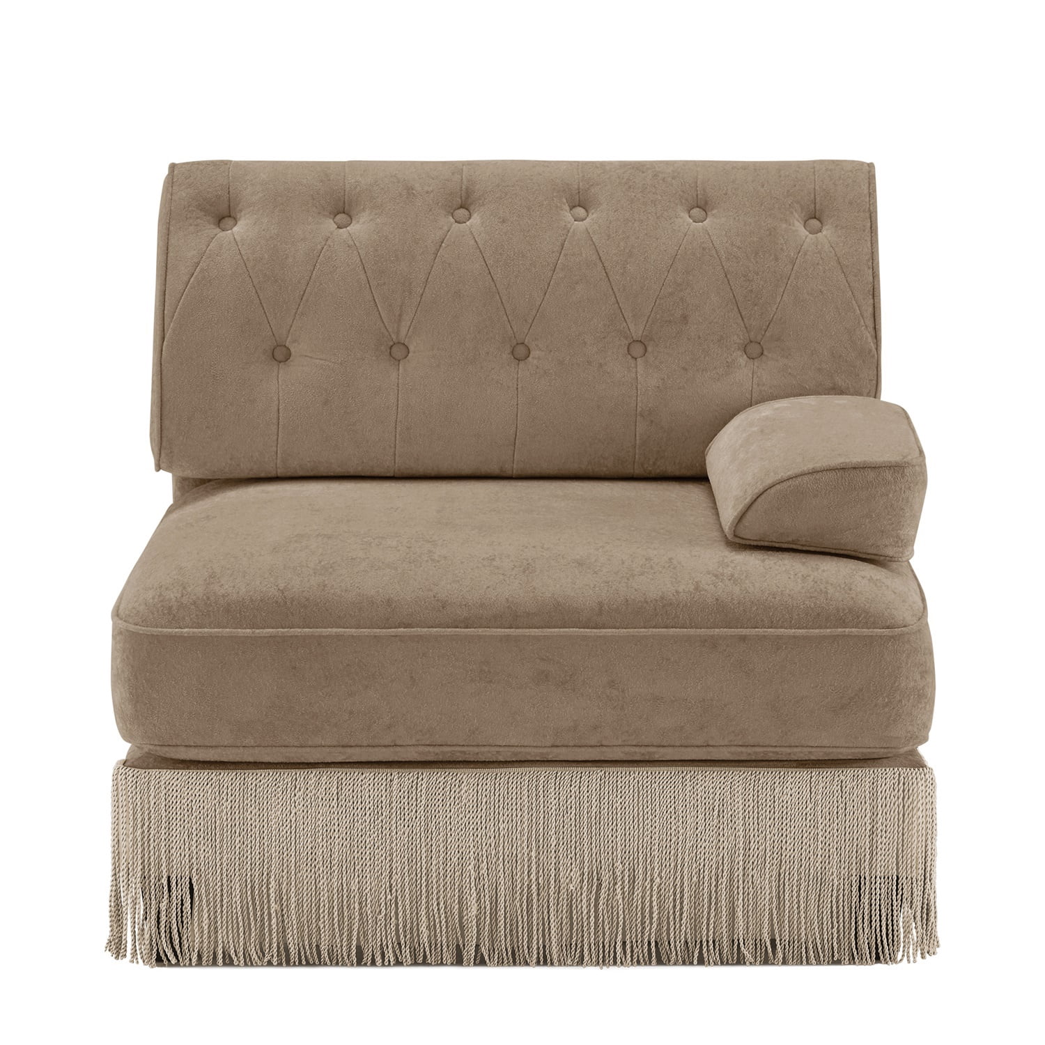 Hommoo Comfort Velvet Fabric Sofa with Right Arm, Button Tufted Design & Floor-grazing TasseL, Camel