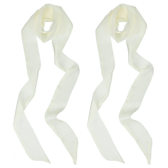 Uxcell Stylish Ribbon Scarf Solid Color Skinny Scarf Pure Long Neckerchief Silk Scarves Belts for Women Cream White 2Pcs