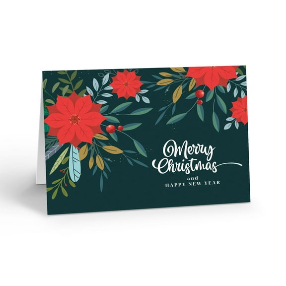 Poinsetta Christmas and New Year Holiday Cards - 12 Cards and Envelopes - Christ