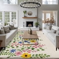 thumbnail image 4 of Summer Colorful Flower Washable Living Room Rugs 5'x8', Watercolor Floral Linen Background Low Pile Throw Large Area Rug Non-Slip Sturdy Edge Binding Carpet for Living Room Kitchen Office, 4 of 9