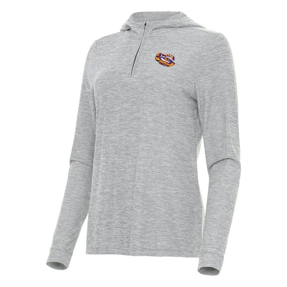 Women's Antigua  Heather Gray LSU Tigers Daybreak Quarter-Zip Hoodie
