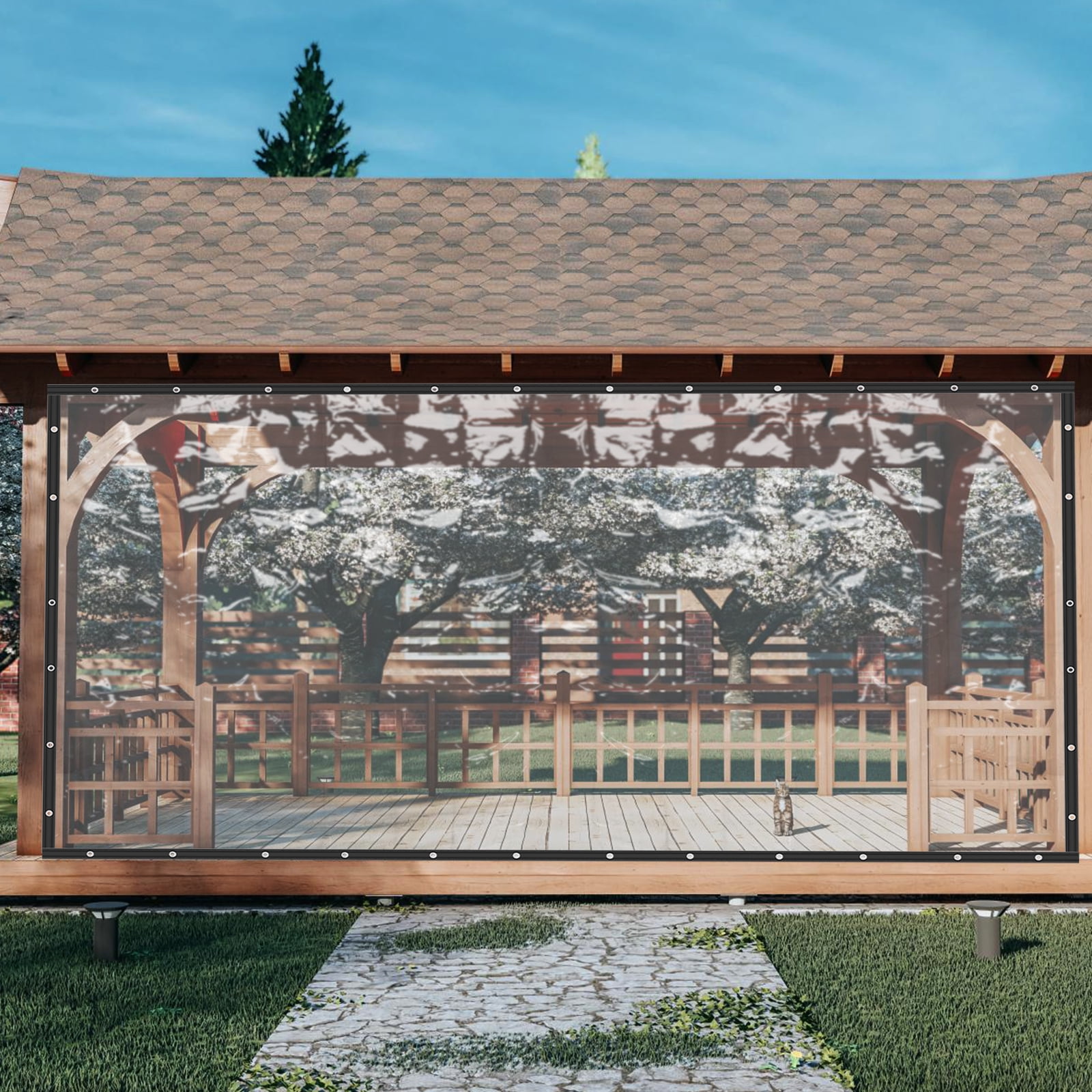 Clear Outdoor Clear PVC Tarp Curtain, Waterproof, Tear-Resistant, 8x16ft for Patios, Decks, Balconies, and Commercial Use