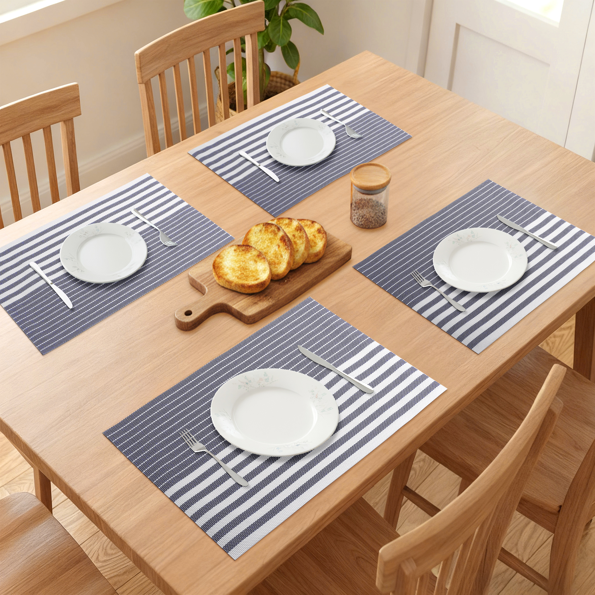 Unique Bargains Set of 6 Wipeable Plastic Placemats for Kitchen Dining Table Dark Blue