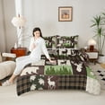 thumbnail image 4 of Feelyou Cartoon Deer Moose Queen Comforter Set, Farmhouse Hunting Wildlife Bedding Sets, Brown Buffalo Plaid Reversible Bedding Comforter Set, Super Cozy Room Decor, 3pcs, 4 of 8
