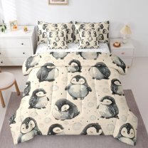 Manfei Cartoon Penguin 7-Piece Bedding Comforter Set for Kids Teens,Cute Animal King Bedding Sets,Merry Winter Christmas Ultra Soft Bed Sheets,Breathable Home Decor,Reversible