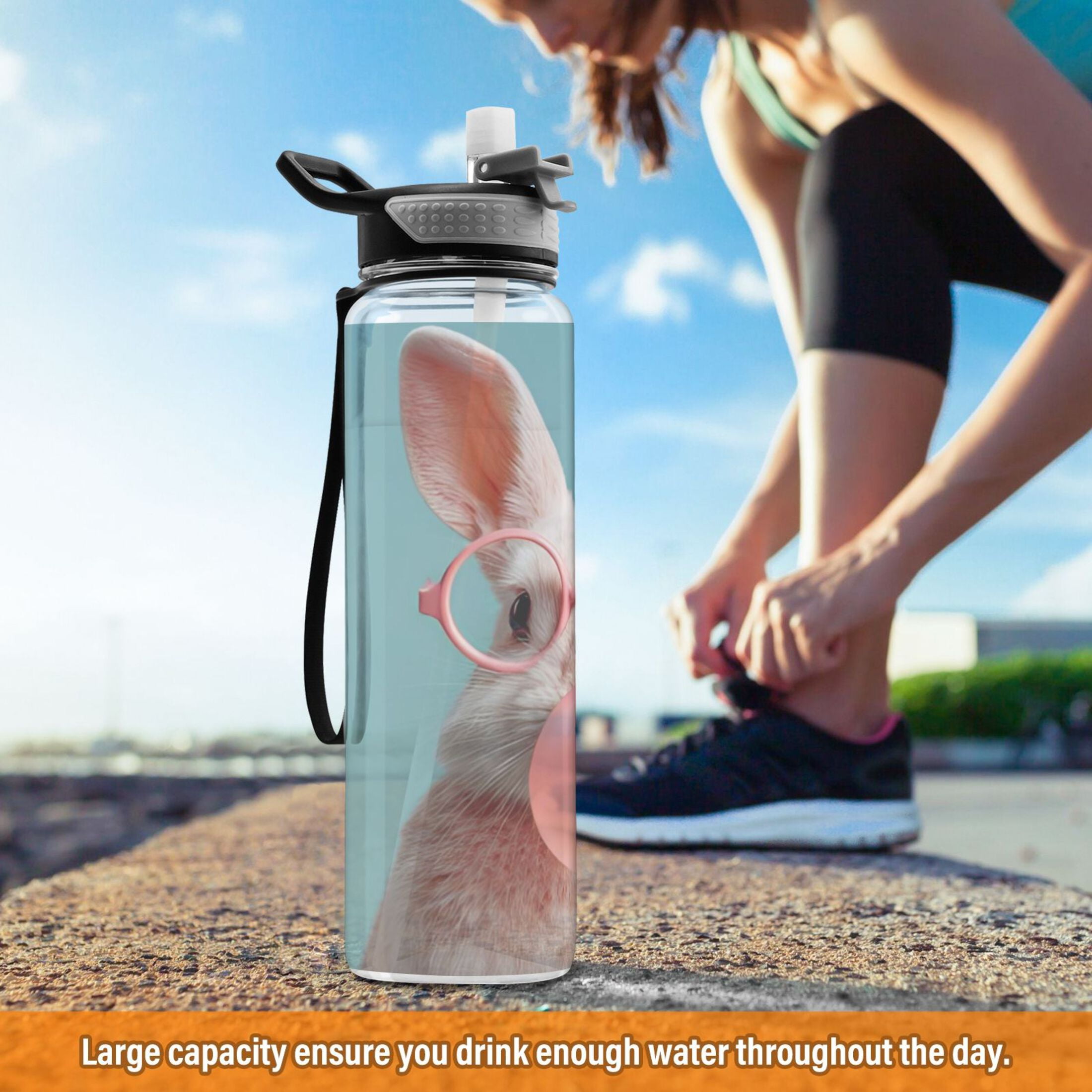 BZSMCE Sport Bottle Bubblegum Glasses Bunny Outdoor sports Water Bottle Size: 10.4x3in