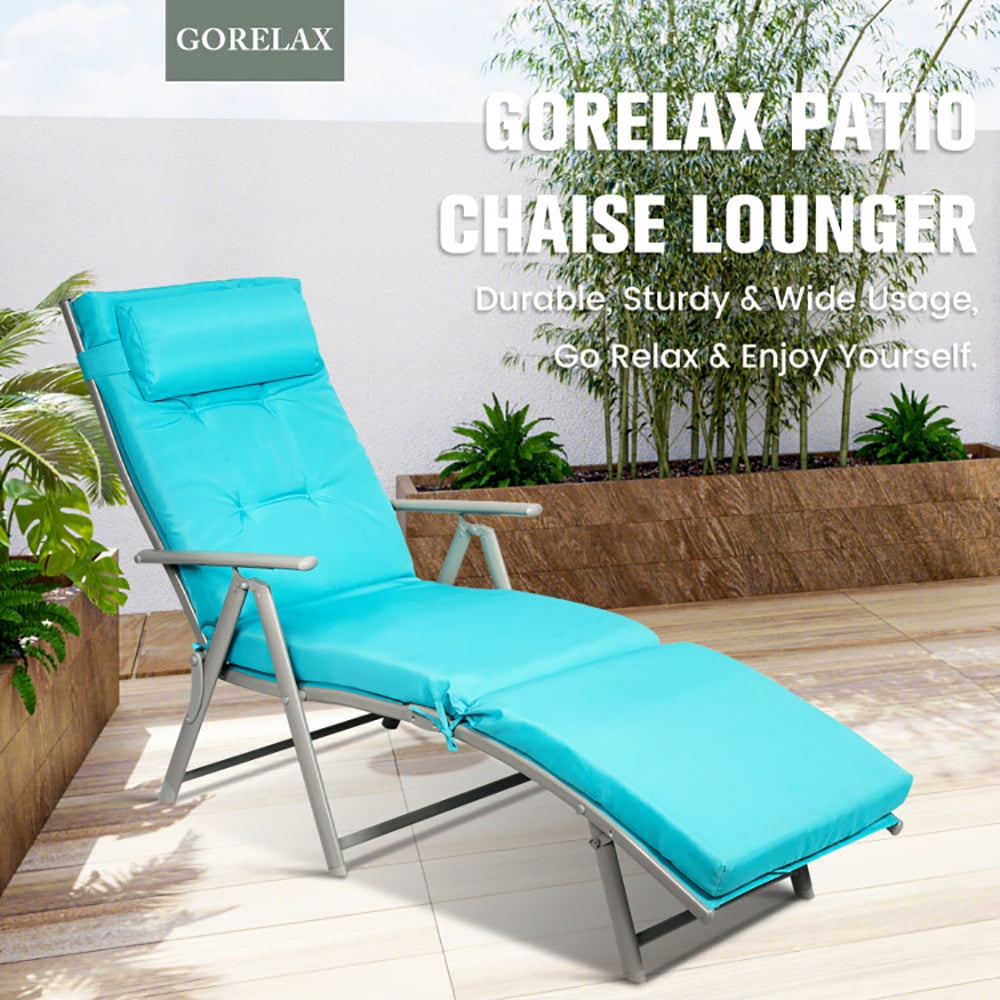 Aimee Lii Adjustable Outdoor Lightweight Folding Chaise Lounge Chair with Pillow, Patio Loungers, Blue Aimee Lii Adjustable Outdoor Lightweight Folding Chaise Lounge Chair with Pillow, Patio Loungers, Blue