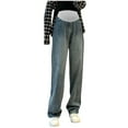 thumbnail image 2 of HWRETIE Pregnancy Pants,Women's Maternity Wide Leg Jeans Floor Length Pants High Waisted Belly Support Straight Leg Draping Pregnancy Pants Casual Long Wear Blue, 2 of 3