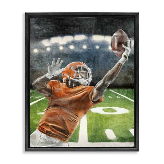 Stupell Industries Athlete Catching Football Sports & Sports Teams Painting Black Floater Framed Canvas Art Print Wall Art, 17 x 21