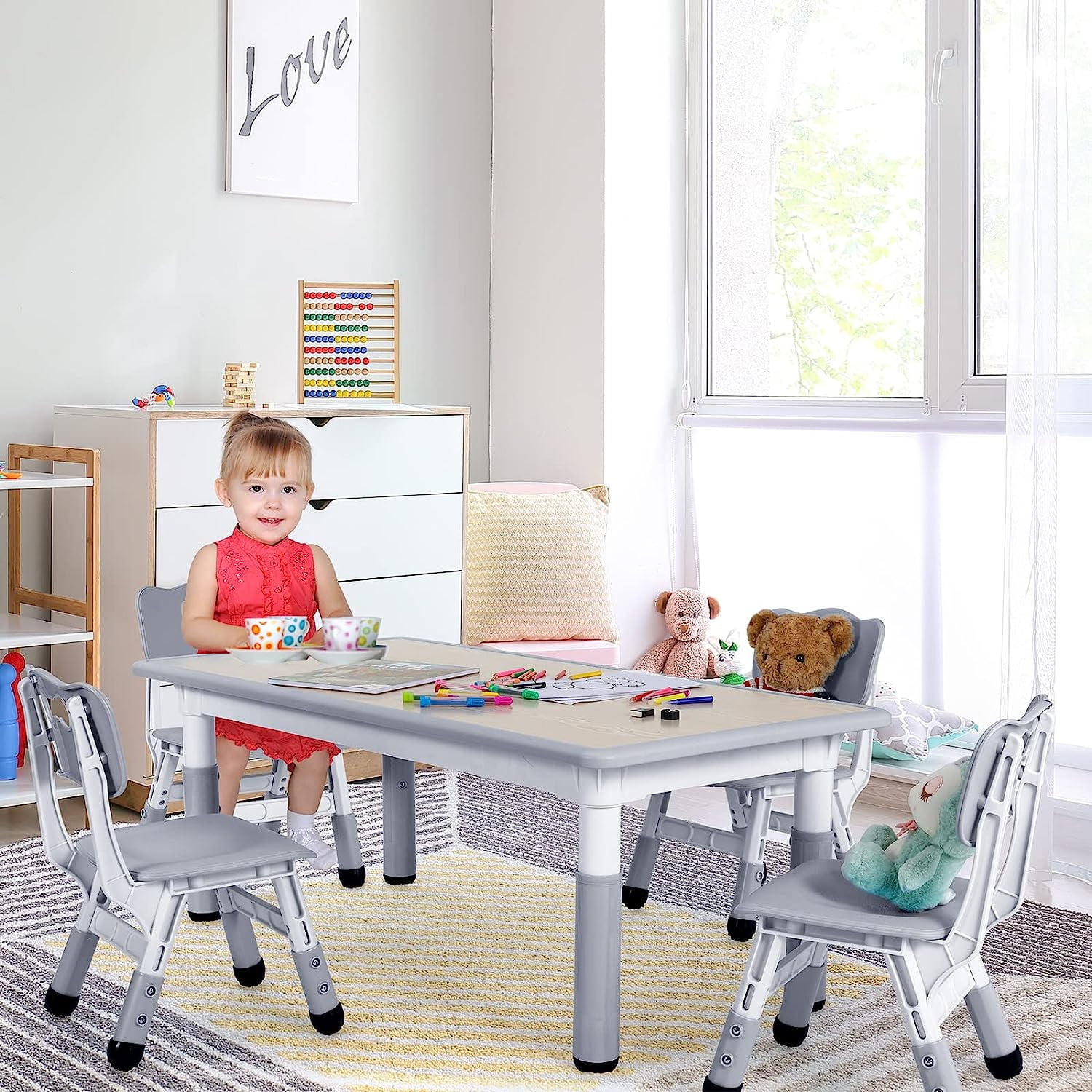 LAZY BUDDY Kids Table 4 Chairs Set Adjustable for Eating Activities Walmart