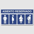 thumbnail image 2 of Señal: "Asiento reservado para mujeres embarazadas, con bebés, personas con discapacidad y adultos mayores" azul y blanco. Plástico estireno cal 40, interiores, 12.5 x 25 cm. Cartel, Letrero cuadrado., 2 of 5
