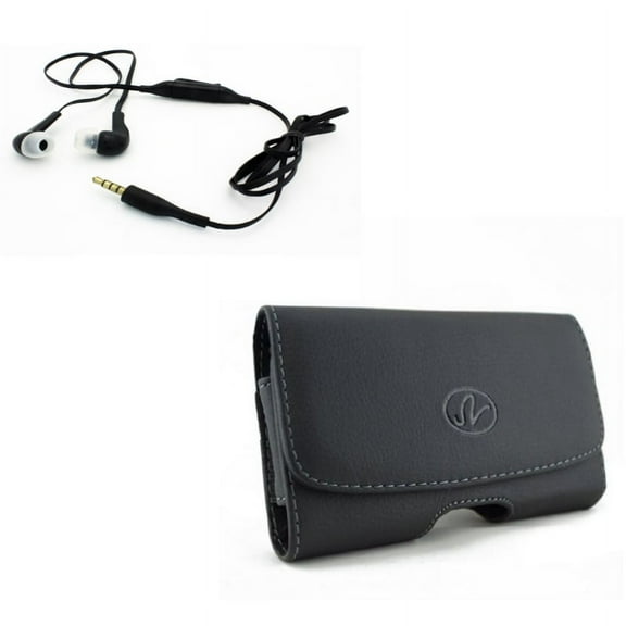 Compatible With Google Pixel 3a XL - Black Leather Side Case w Sound Isolating Handsfree Headset Earphones Earbuds w Mic