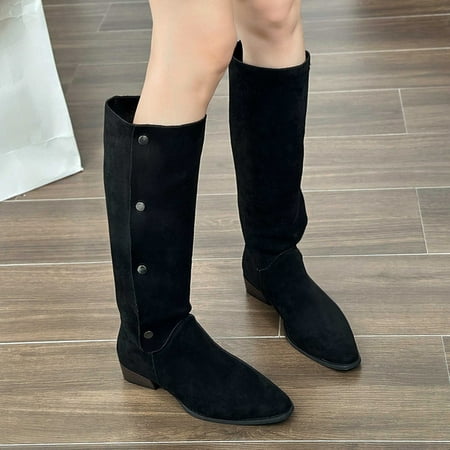 

Aueoeo Booties for Women Low Heel Women s Knee High Boots Comfortable Chunky Block Heel Pointed Toe Pull On Side Zipper Winter Boots
