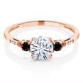 thumbnail image 2 of Gem Stone King 10K Rose Gold White  Moissanite Black Diamond and White Diamond Accent 3-Stone Engagement Ring for Women (0.97 Cttw, Round 6MM, Gemstone Birthstone, Size 9.5), 2 of 5
