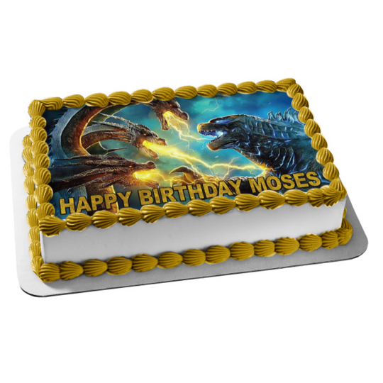 Ghidorah Godzilla Happy Birthday Customizable Edible Cake Topper Image Abpid Walmart Com