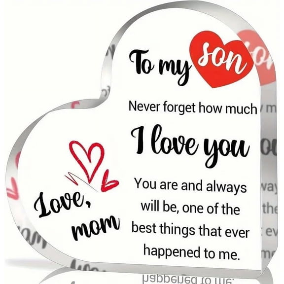 Heartfelt Mother To Son Acrylic Keepsake Card Contemporary Style With Loving Message Ideal For Birthday Anniversary Wedding Gifts Versatile English Text Desk Decor Mothers Day Gift 4x4 Inch