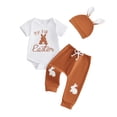 thumbnail image 2 of Conairie Newborn Baby Girls Boys Easter Outfits My 1st Easter Romper Bodysuit Stripe Bunny Pants Hat 3PCS Clothes Set White 9 M-12 M, 2 of 8