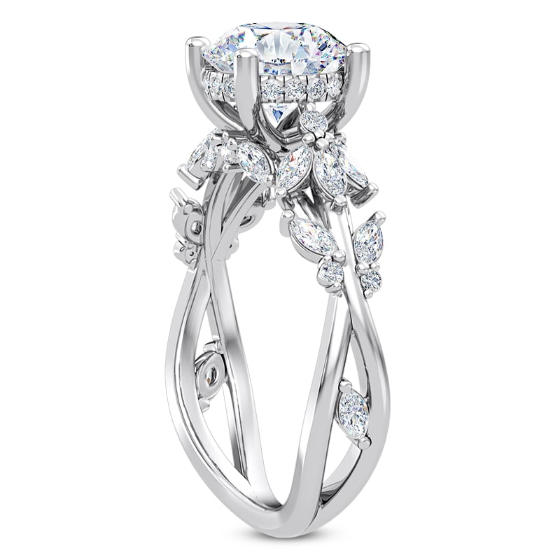 Oryn Jewel 14K White Gold Over Engagement Ring - 1.8 Ct Round Cut Lab Created Diamond - Butterfly and Bee Vine Twist Solitaire Design Ring for Women - Wedding and Engagement Ring for Her