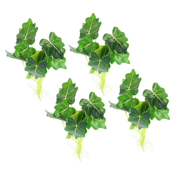 ETEREAUTY Set of 4 Artificial Green Stems with Leaves Plastic Decorative Faux Plants for Home and Office