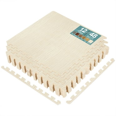 Sorbus 48Sq. Ft. Wood Grain Floor Tiles Foam Mat EVA Interlocking Mats Tile 3/8-Inch Thick Flooring Wood Puzzle Exercise Mats w/Borders - Home Playroom Basement, Apartment, Trade Show, Baby, Dance