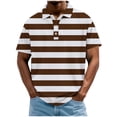 thumbnail image 2 of Fnnxeal Mens Casual Striped Polo Shirt – Moisture Wicking & Stretch – Brown/White – Short Sleeve Golf Top,Size XL, 2 of 5