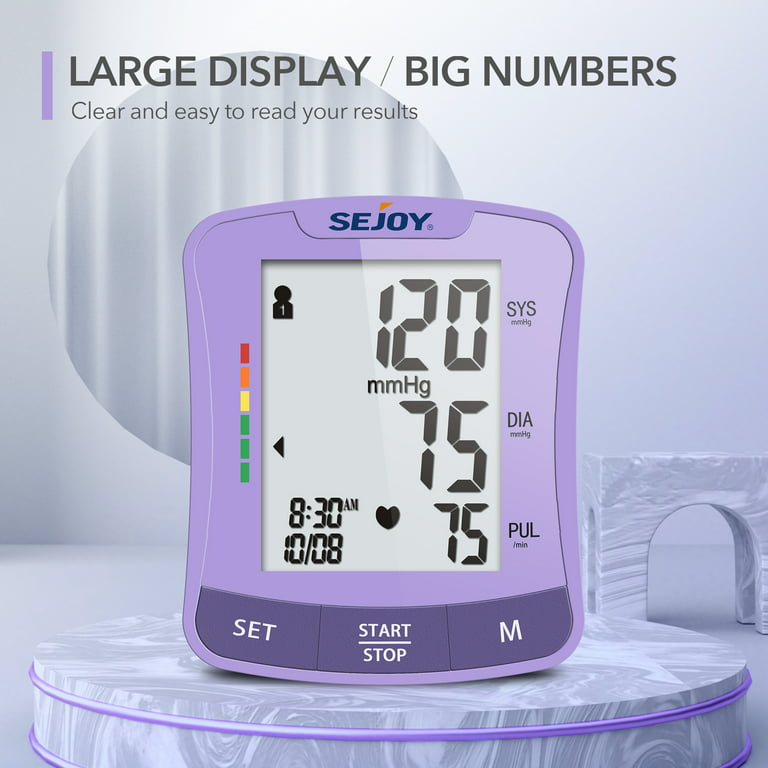 Sejoy Wrist Blood Pressure Monitor, Automatic BP Machine Adjustable Cuff,  120 Memories, for Home Use, Purple