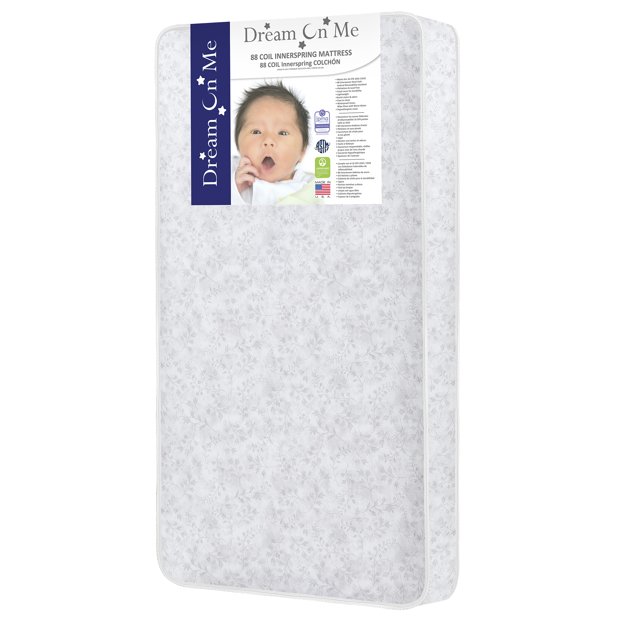 Dream on Me Twinkle 5" 88 Coil Crib & Toddler Mattress, Morning Mist Floral, Greenguard Gold Certified - image 7 of 15