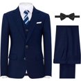 thumbnail image 2 of Boys'Formal Suit Set,with Suspenders,Double Vents,Adjustable Waist，Navy,3T, 2 of 8