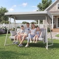 thumbnail image 3 of CHINNLUU Oversized 4 Person Porch Swing with Stand 800 LBS Capacity Adjustable Canopy Backrest Includes Cushions Pillows Patio 2 in 1 Swing Bed for Backyard Garden Poolside, Champagne, 3 of 13