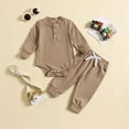 thumbnail image 2 of Baby Boy Outfits Boys Long Sleeve Solid T Shirt Tops Long Pants Set Kids Clothes Brown 0 Months-3 Months, 2 of 6