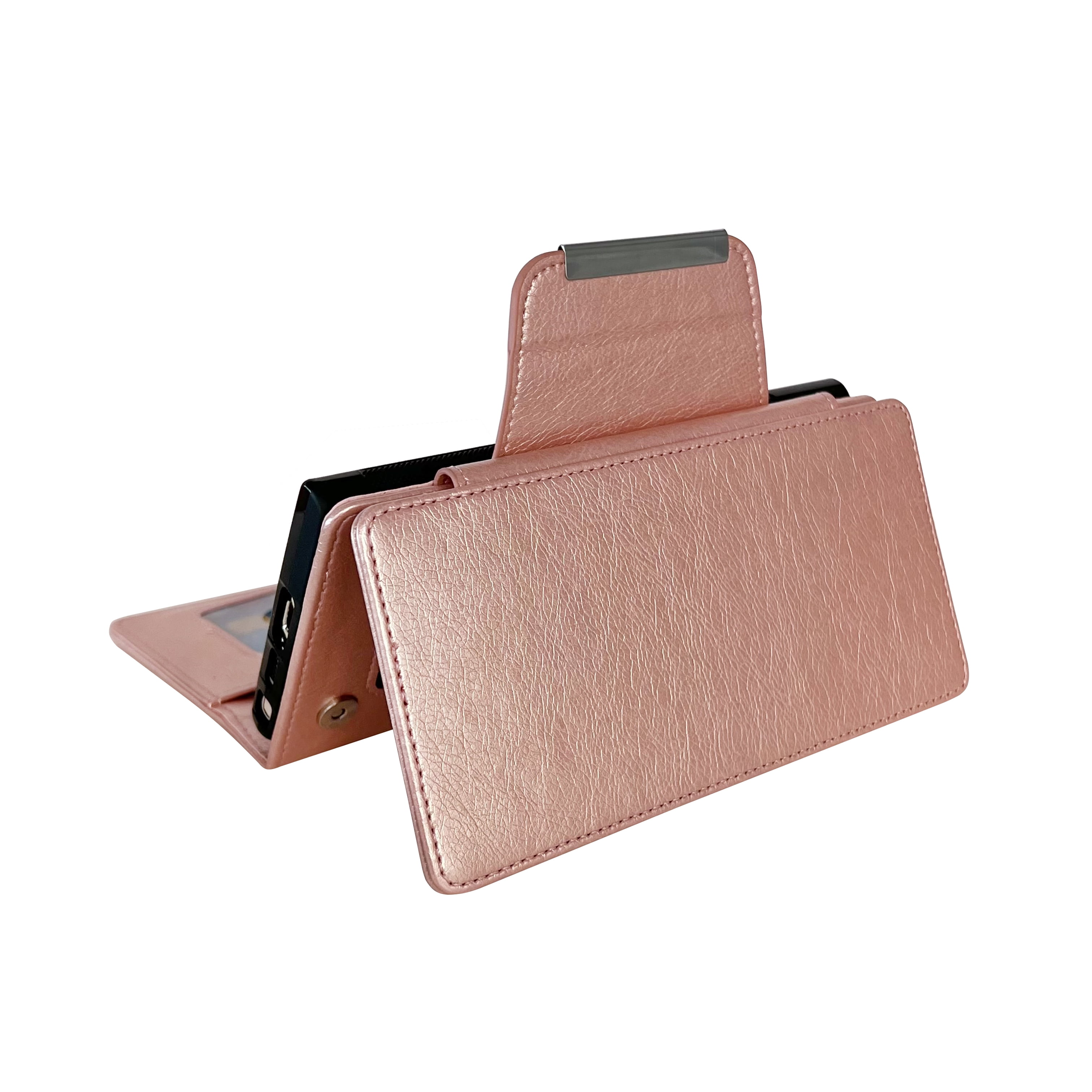 Designed For Samsung Galaxy S25 Wallet Phone Case,Detachable PU Leather Magnetic Flip,With Card Slots,Flip Folding Kickstand,Heavy Duty Anti-fall Shockproof Rugged Phone Case,Rosegold