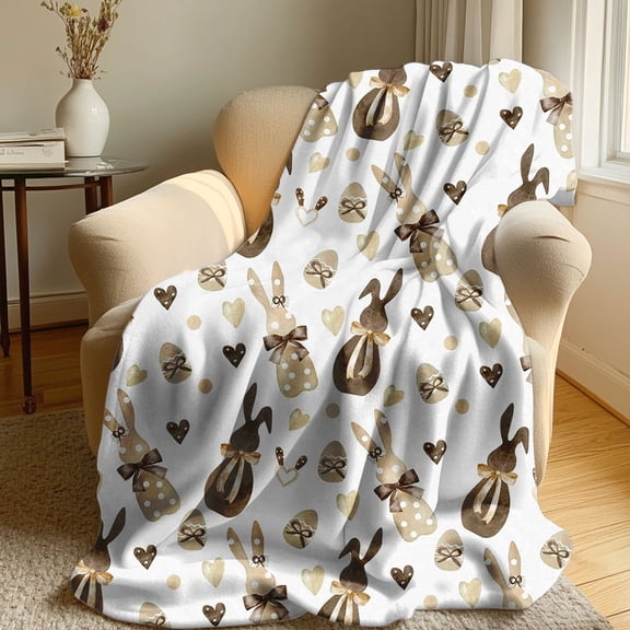 Nilvkv Happy Easter Throw Blanket 70x100cm Soft Flannel Rabbits Eggs Print Lightweight Warm Couch Sofa Bed Decoration for Women Men Cozy Indoor Outdoor Use
