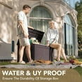 thumbnail image 3 of YUONAO 120 Gallon Resin Deck Box Waterproof Outdoor Storage Bench, Large Patio Storage Box with Lockable Lid, Heavy-Duty Garden Organizer for Cushions– for Backyard, Porch, Poolside(Deep Brown), 3 of 7