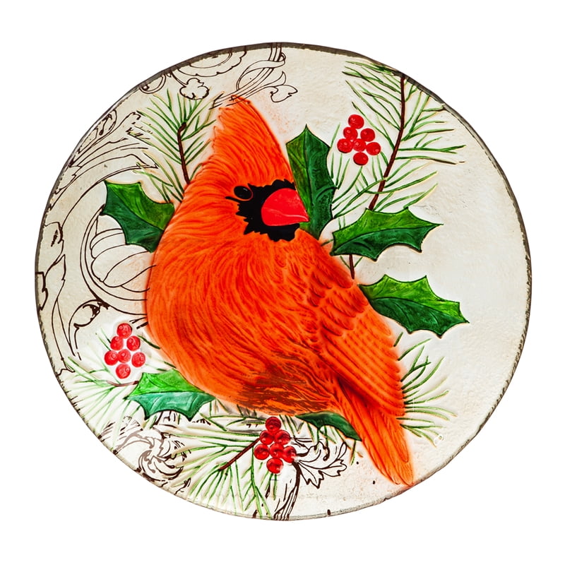Cardinal 18" Glass Birdbath