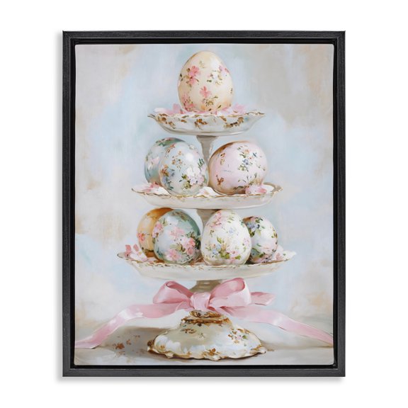 Stupell Industries French Country Pastel Coquette Easter Eggs Black Floating Frame Canvas Art, 17 x 21, by Arlington Prints