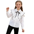 thumbnail image 5 of Girl's Cotton Blouse Kids Ruffle Long Sleeve Button Down Collar Shirt Summer Lightweight Casual Cute Soft Uniform School Tops, 5 of 6
