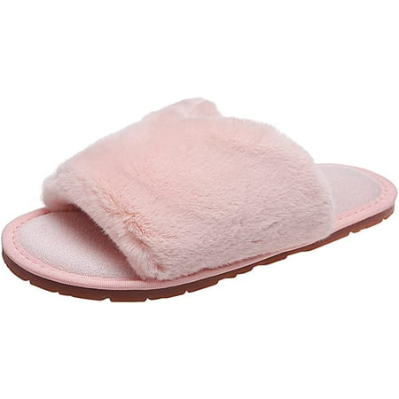 

DanceeMangoo Women s Fuzzy Open Toe House Slippers Cozy Plush Fleece Warm Shoes Indoor Outdoor Slippers