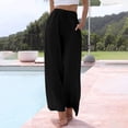 thumbnail image 6 of Army Green Palazzo Pants Women Flowy Casual High Waist Wide Leg Lounge Cruise Beach Vacation Boho Trousers with Pockets 27" 38" Inseam, 6 of 6