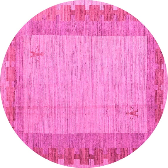 Ahgly Company Indoor Round Abstract Pink Modern Area Rugs, 6' Round