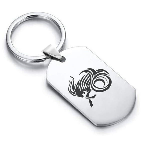 Stainless Steel Tribal Capricorn Zodiac (Sea Goat) Dog Tag Keychain Circle Ring