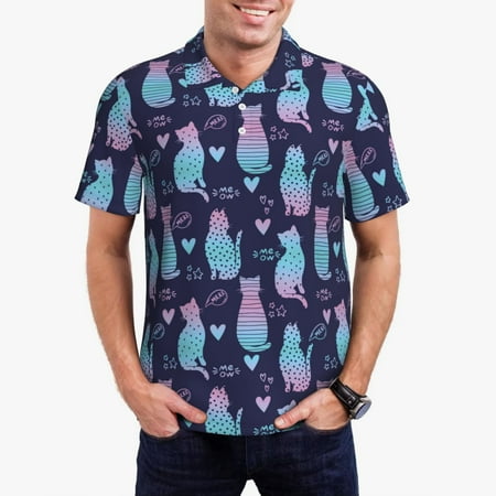 Logiee Silhouette Cats Print Mens Polo Shirts Mens Golf Polo Shirts Short Sleeve Casual Polo Shirts for Men Summer Fashion Beach Shirts-Small