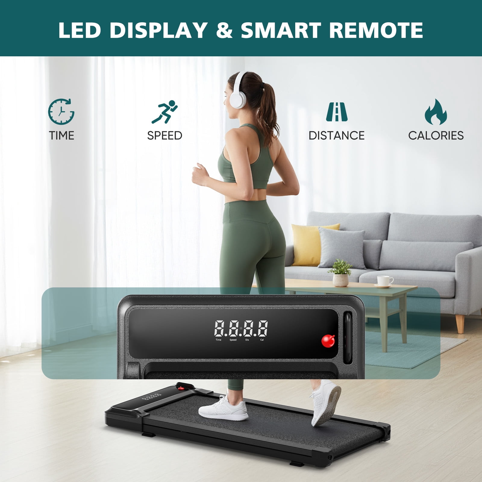 GIANNA Treadmill with LED Display – Adjustable Speed, 1.75HP Motor, 198 lbs Capacity for Home Use