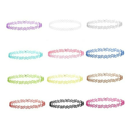 - Assorted Color Stretch Plastic Double Chain Choker Necklace - 12 Pieces