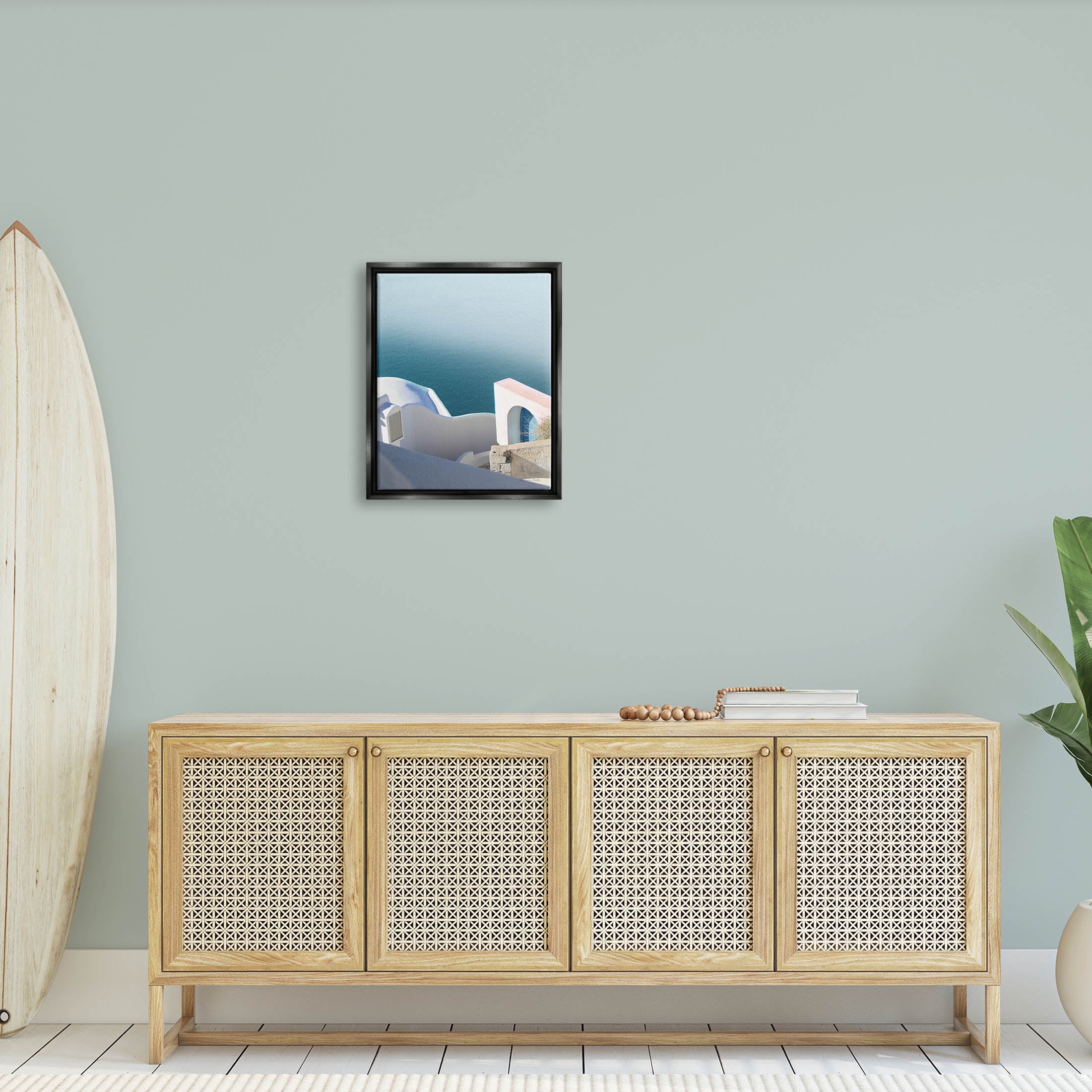 Stupell Industries Picturesque Santorini Coastal Building Photograph Jet Black Floating Framed Canvas Print Wall Art, Design by Sara Zieve Miller