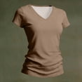 thumbnail image 5 of Womens Short Sleeve T Shirts V Neck Tops Summer Trendy Comfy Casual Basic Tee Shirt Khaki L, 5 of 5