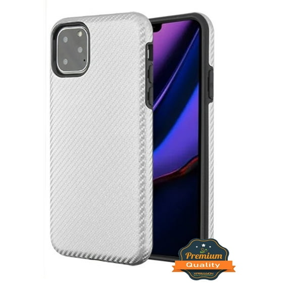 Apple iPhone 11 PRO Phone Case Premium Slim Protective Shockproof Textured Armor Hybrid Dual Layers Rubber Rugged Hard PC   Soft TPU Carbon Fiber SILVER Case Cover for Apple iPhone 11 Pro
