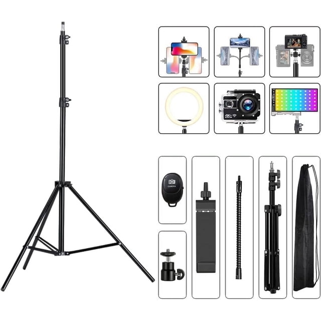 InnotechSC Trépied Perche à Selfie Réglable de 64 Pouces avec Télécommande et Flash Intégré – Support Trépied Portable pour iPhone, Android, GoPro, Vlog, Enregistrement Vidéo, Diffusion en Direct, Photographie de Voyage.